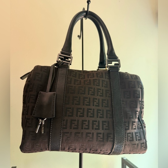Fendi Handbags - FENDI Brown & Black Zucchino Canvas Boston Bag Mini